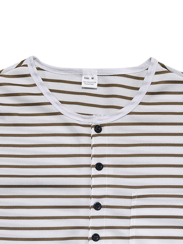 Cozy Autumn Striped Long Sleeve Henley Tee for Effortless Style and Comfort