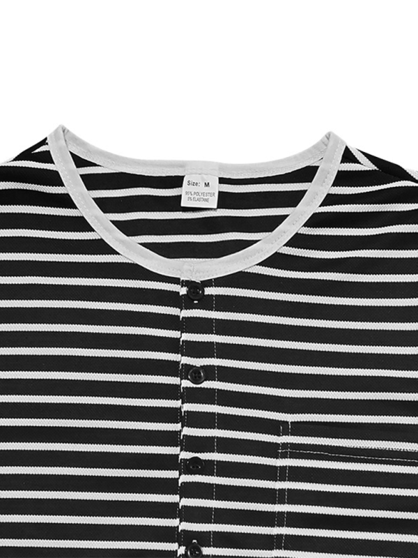 Cozy Autumn Striped Long Sleeve Henley Tee for Effortless Style and Comfort