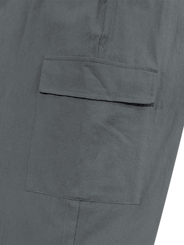 Relaxed Fit Solid Color Drawstring Trousers with Multi-Pocket Design and Casual Cuffs - MENLL