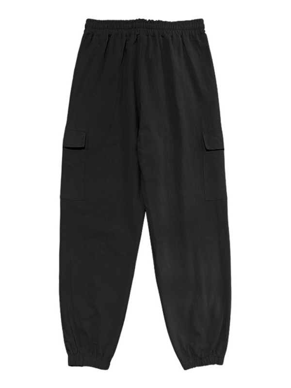 Relaxed Fit Solid Color Drawstring Trousers with Multi-Pocket Design and Casual Cuffs - MENLL
