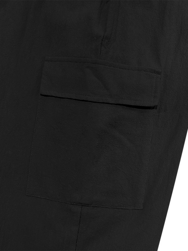 Relaxed Fit Solid Color Drawstring Trousers with Multi-Pocket Design and Casual Cuffs - MENLL