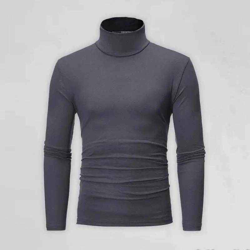 Men Shirts - Men's Stylish Turtleneck Long Sleeve T-Shirt - Casual Sol - Men Shirts | MENLL