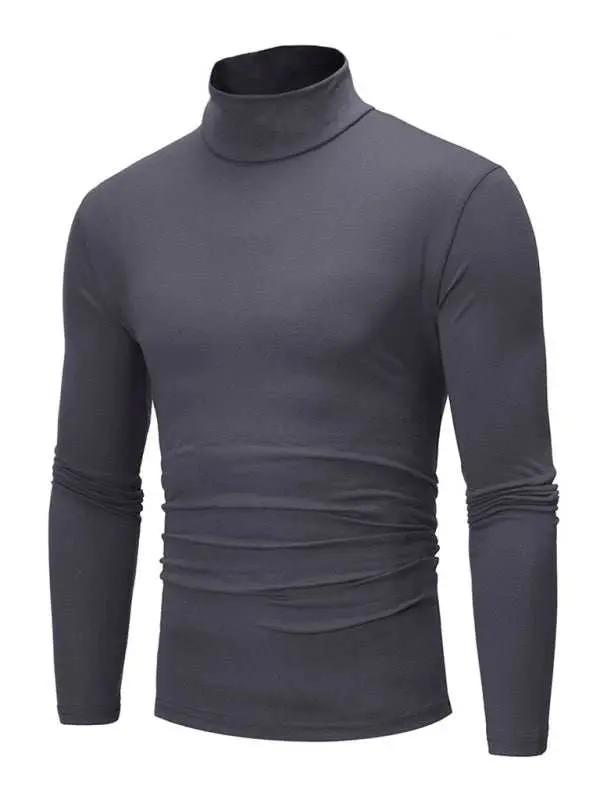 Men's Stylish Turtleneck Long Sleeve T-Shirt - Casual Solid Color Design for Comfort and Elegance - MENLL