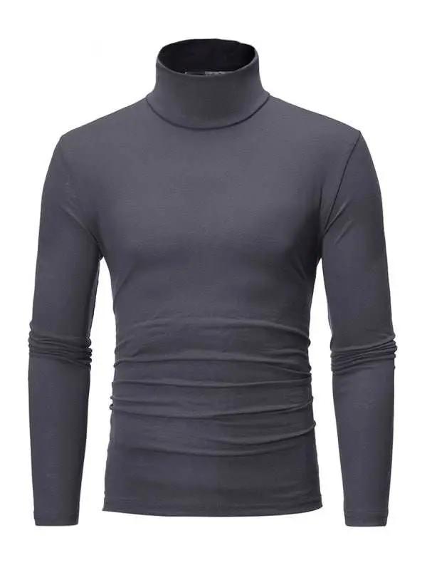 Men's Stylish Turtleneck Long Sleeve T-Shirt - Casual Solid Color Design for Comfort and Elegance - MENLL