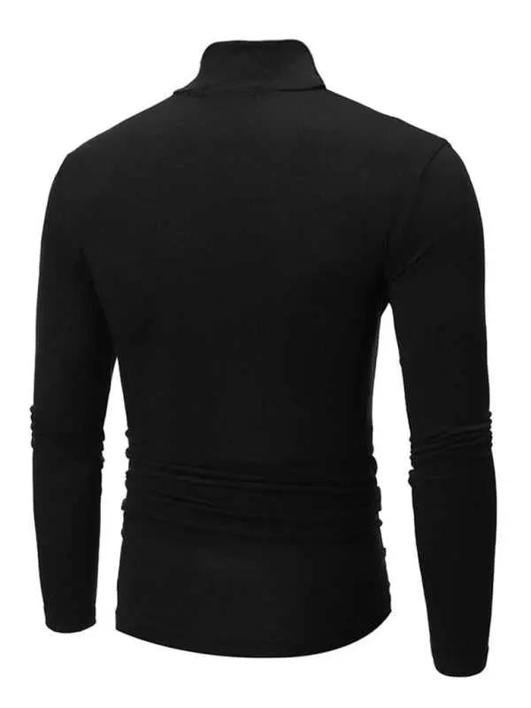 Men's Stylish Turtleneck Long Sleeve T-Shirt - Casual Solid Color Design for Comfort and Elegance - MENLL