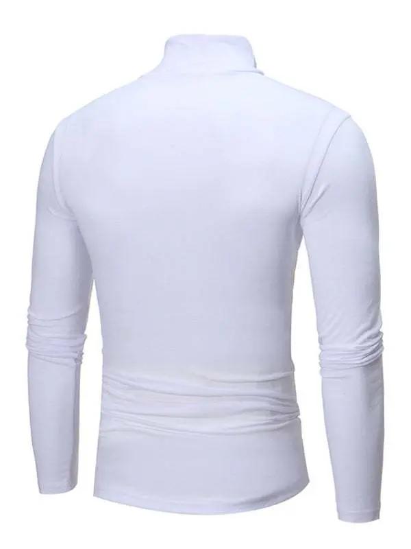 Men's Stylish Turtleneck Long Sleeve T-Shirt - Casual Solid Color Design for Comfort and Elegance - MENLL