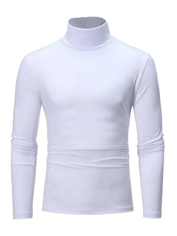 Men's Stylish Turtleneck Long Sleeve T-Shirt - Casual Solid Color Design for Comfort and Elegance - MENLL