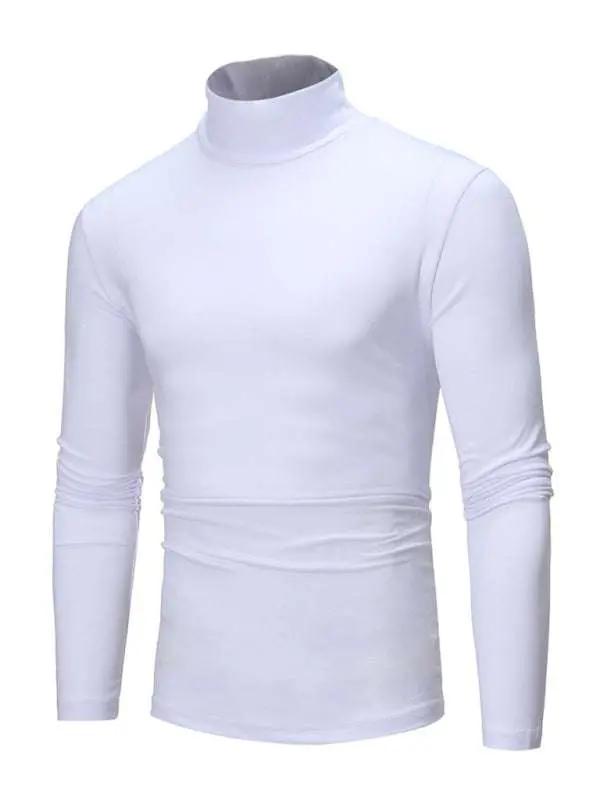 Men's Stylish Turtleneck Long Sleeve T-Shirt - Casual Solid Color Design for Comfort and Elegance - MENLL