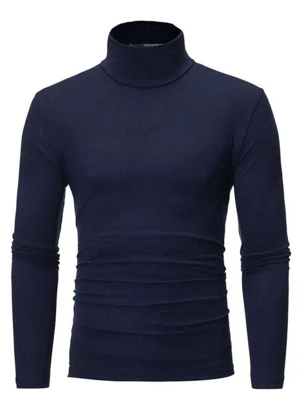 Men's Stylish Turtleneck Long Sleeve T-Shirt - Casual Solid Color Design for Comfort and Elegance - MENLL