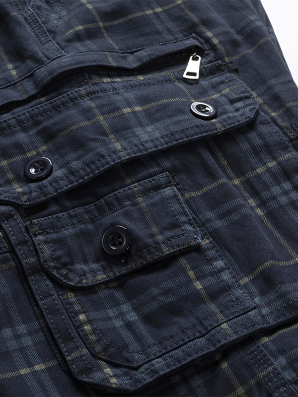 Stylish Men's Plaid Sports Shorts - Slim Fit, Multi-Pocket Casual Wear for Spring & Summer - MENLL