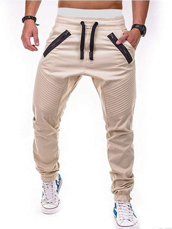 Stylish Men's Zipped Contrast Casual Trousers for Effortless Style and Comfort - MENLL