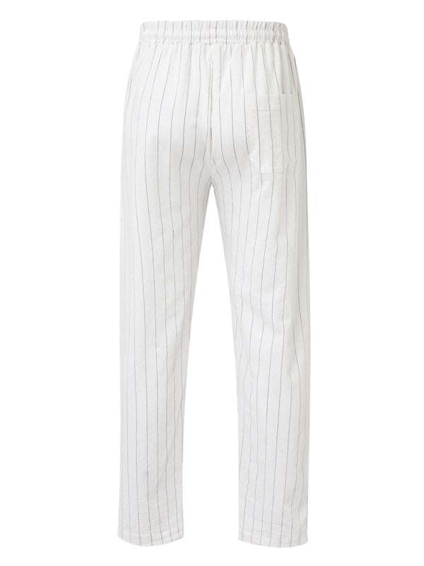 Stylish Striped Men's Beach Trousers with Elastic Waist and Lace-up Design for Effortless Summer Vibes - MENLL