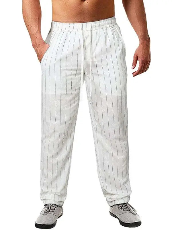 Stylish Striped Men's Beach Trousers with Elastic Waist and Lace-up Design for Effortless Summer Vibes - MENLL