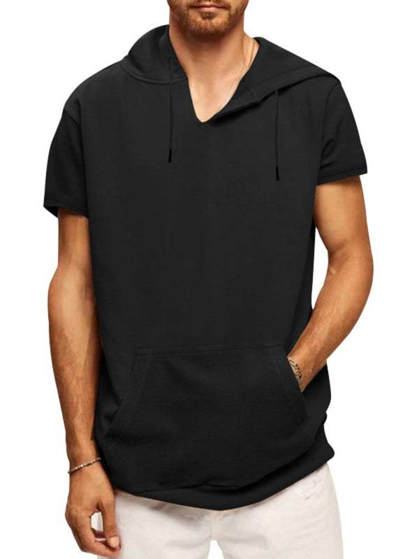 Versatile Men's Hooded Short-Sleeved Knitted T-Shirt for Casual Comfort and Style