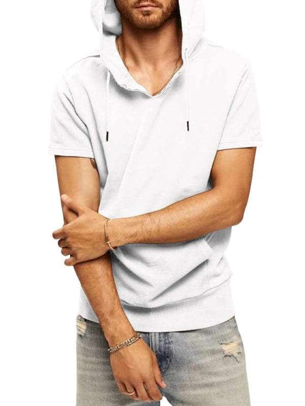 Versatile Men's Hooded Short-Sleeved Knitted T-Shirt for Casual Comfort and Style