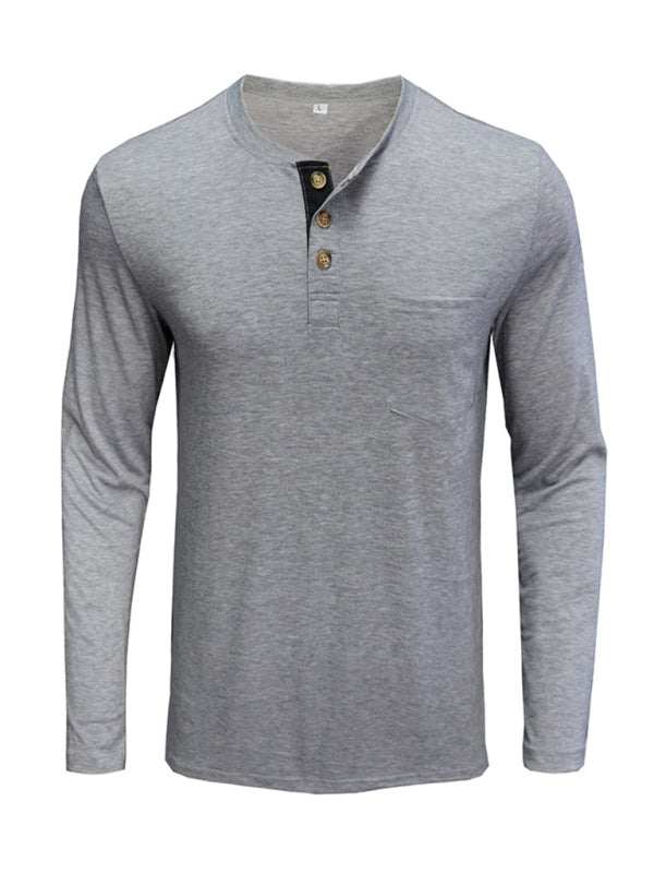 Stylish Men's Long-Sleeved Solid Color T-Shirt - Comfortable Bottoming Shirt for Autumn-Winter Casual Wear