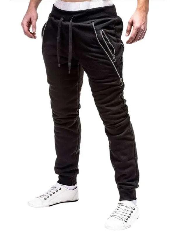 Trendy Men's Personalized Zipper-Trim Casual Trousers for Effortless Style - MENLL