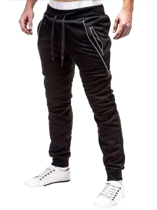 Trendy Men's Personalized Zipper-Trim Casual Trousers for Effortless Style - MENLL