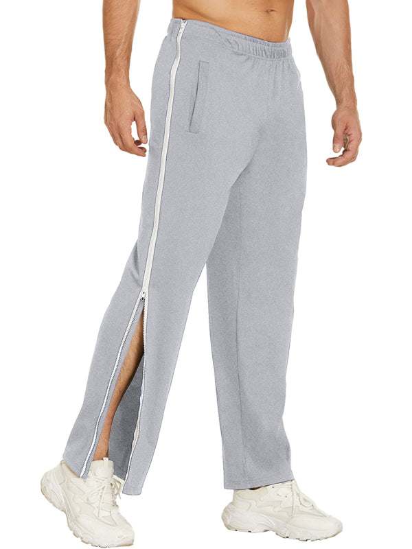 Men's solid color sports sweatpants with side zipper, versatile and trendy, suitable for all seasons.