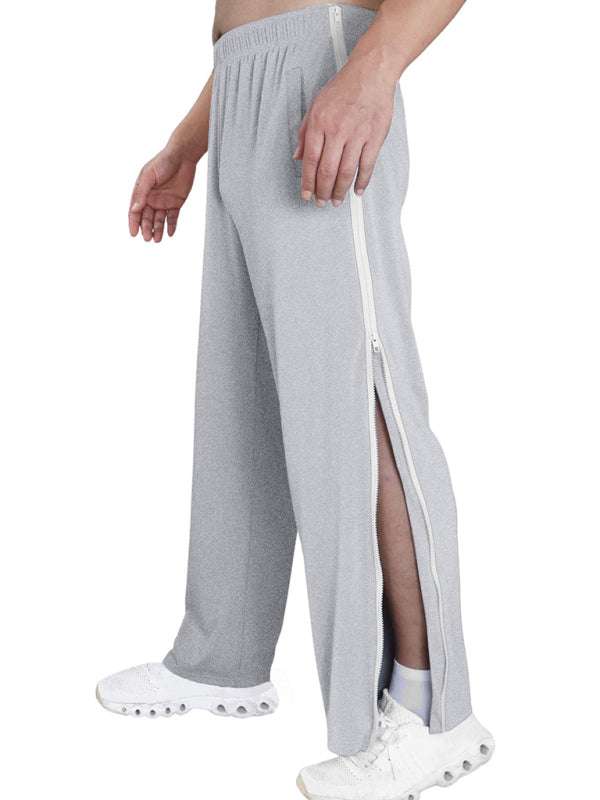 Trendy Men's Solid Color Sports Sweatpants with Side Zipper - Comfortable and Stylish for All Seasons - MENLL