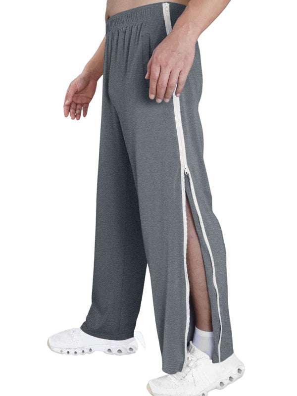 Trendy Men's Solid Color Sports Sweatpants with Side Zipper - Comfortable and Stylish for All Seasons - MENLL
