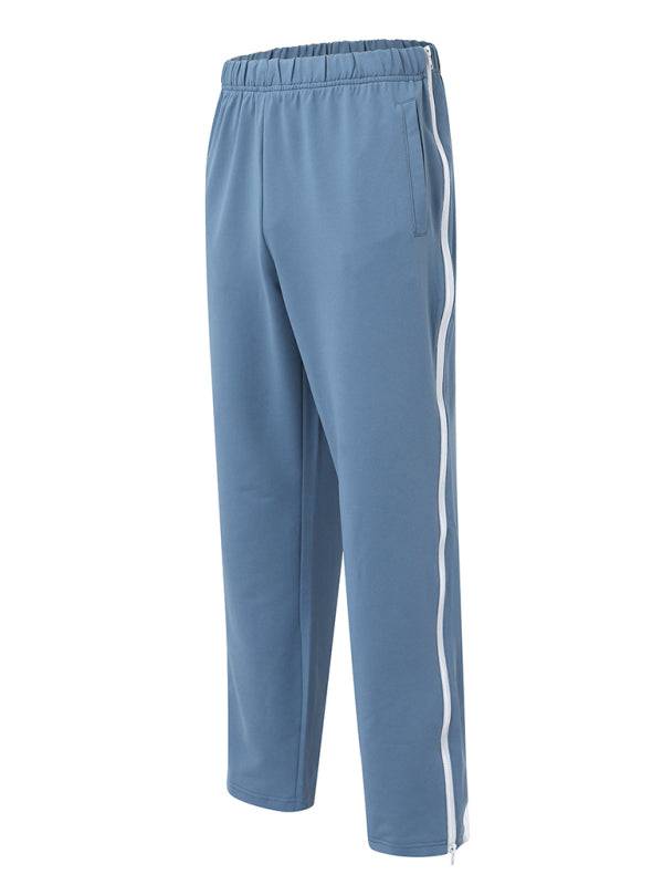 Trendy Men's Solid Color Sports Sweatpants with Side Zipper - Comfortable and Stylish for All Seasons - MENLL