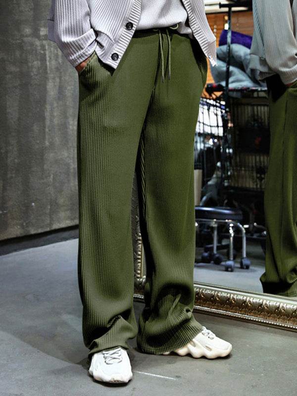 Effortless Elegance: High-Waisted Wide-Leg Striped Trousers for Men - MENLL