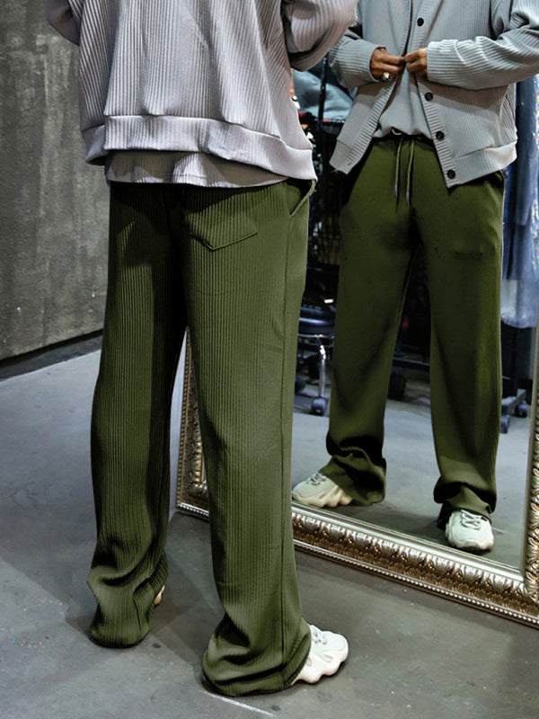 Effortless Elegance: High-Waisted Wide-Leg Striped Trousers for Men - MENLL