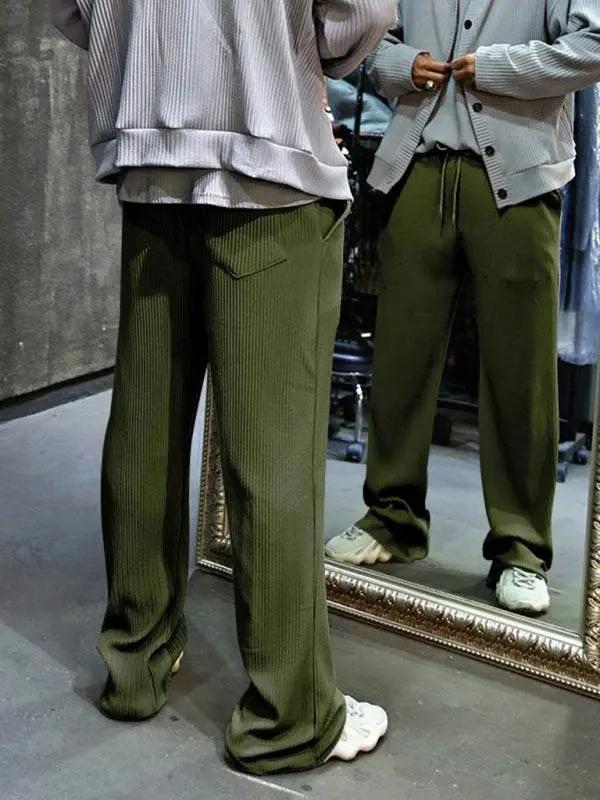 Effortless Elegance: High-Waisted Wide-Leg Striped Trousers for Men - MENLL
