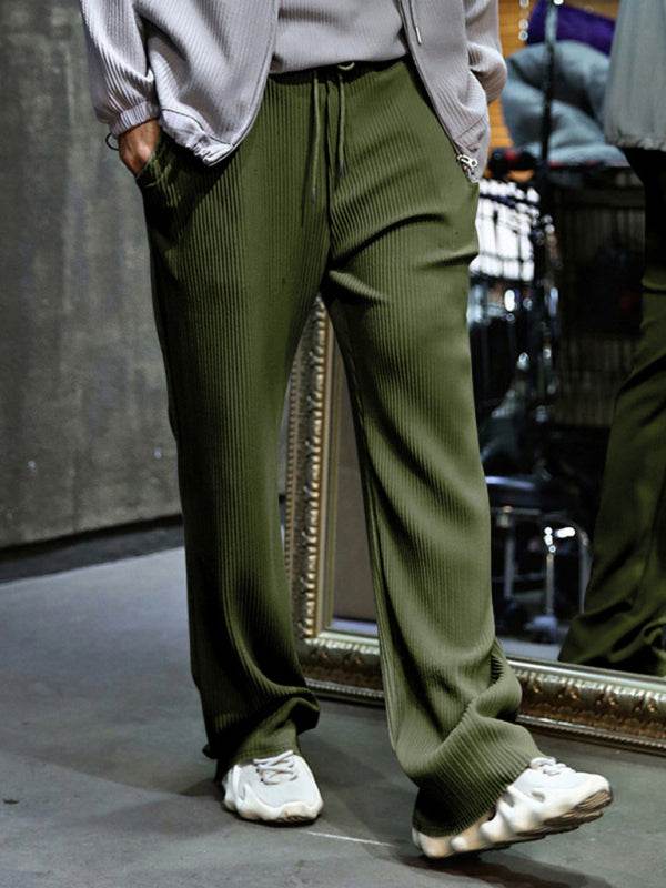 Effortless Elegance: High-Waisted Wide-Leg Striped Trousers for Men - MENLL
