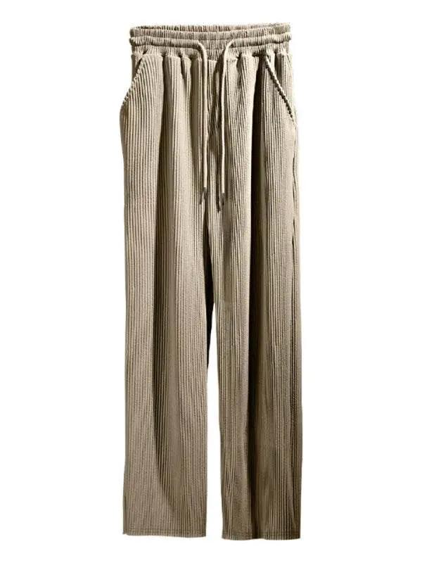 Effortless Elegance: High-Waisted Wide-Leg Striped Trousers for Men - MENLL