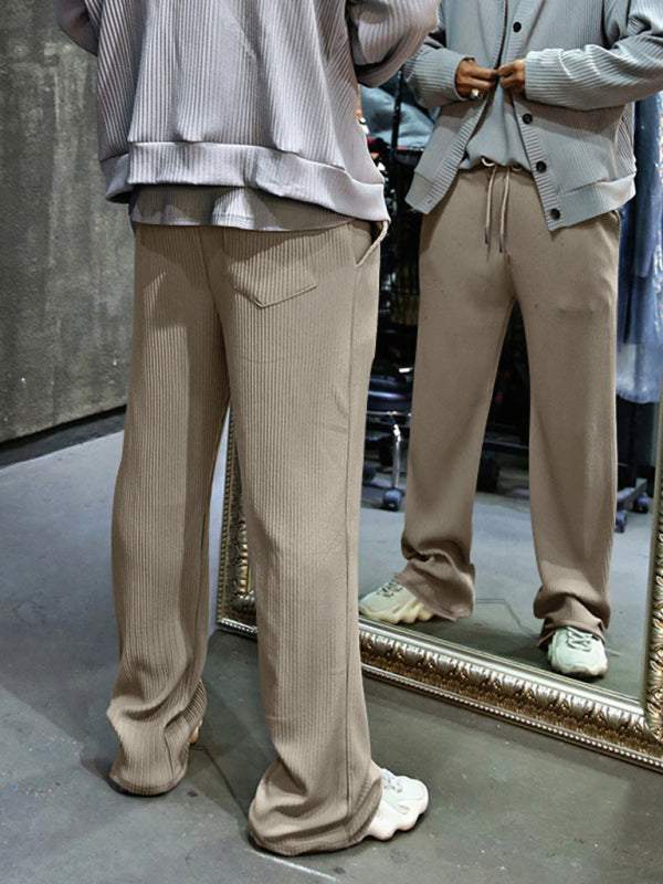 Effortless Elegance: High-Waisted Wide-Leg Striped Trousers for Men - MENLL