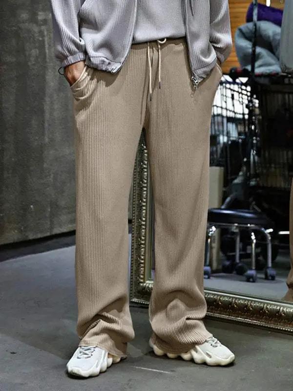 Effortless Elegance: High-Waisted Wide-Leg Striped Trousers for Men - MENLL