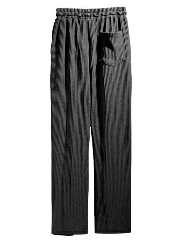 Effortless Elegance: High-Waisted Wide-Leg Striped Trousers for Men - MENLL