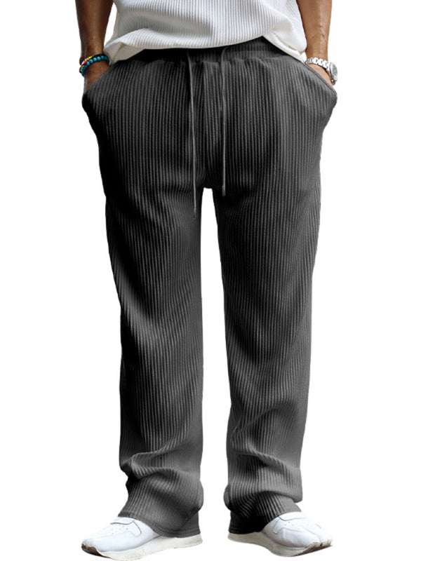 Effortless Elegance: High-Waisted Wide-Leg Striped Trousers for Men - MENLL