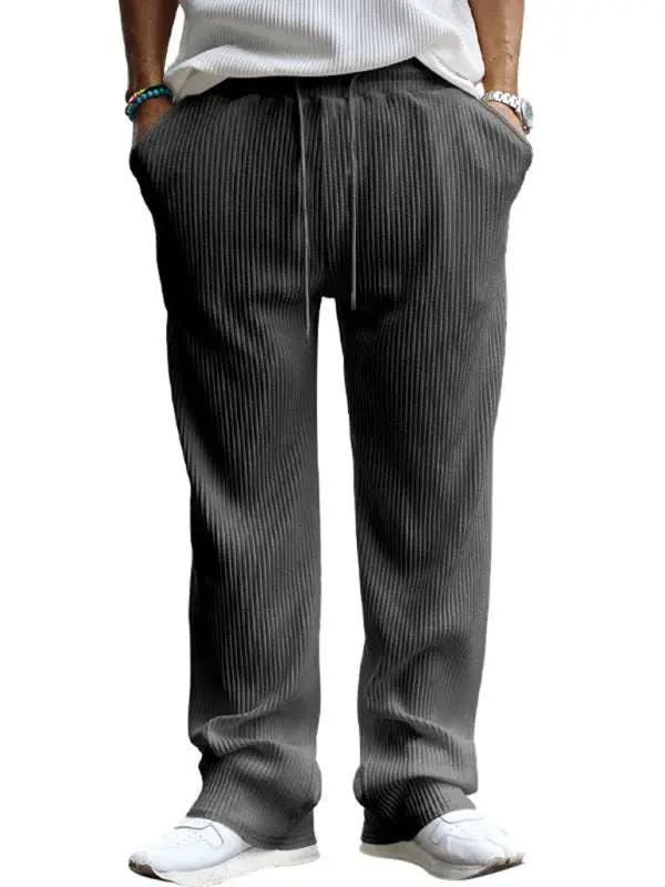Effortless Elegance: High-Waisted Wide-Leg Striped Trousers for Men - MENLL