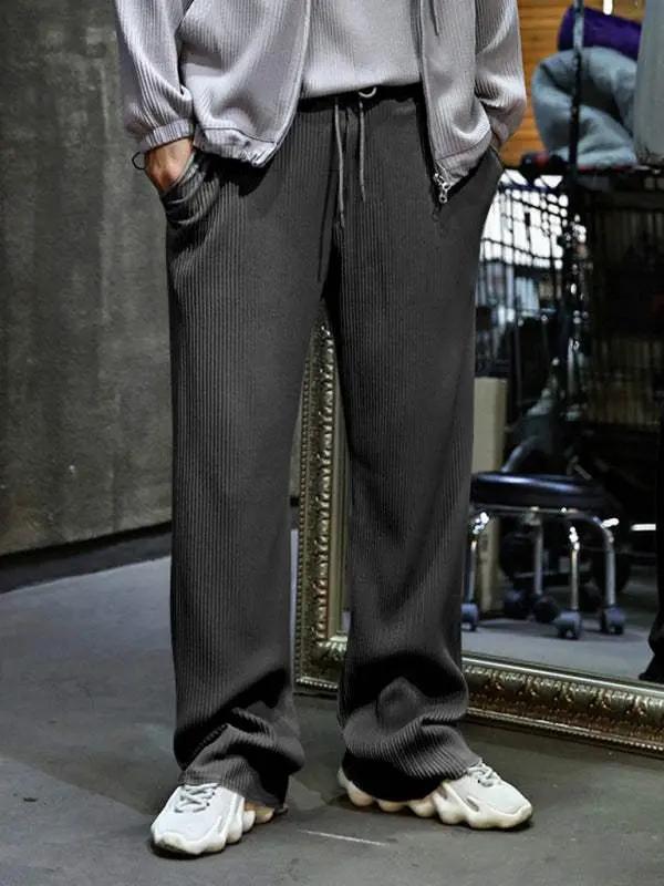 Effortless Elegance: High-Waisted Wide-Leg Striped Trousers for Men - MENLL