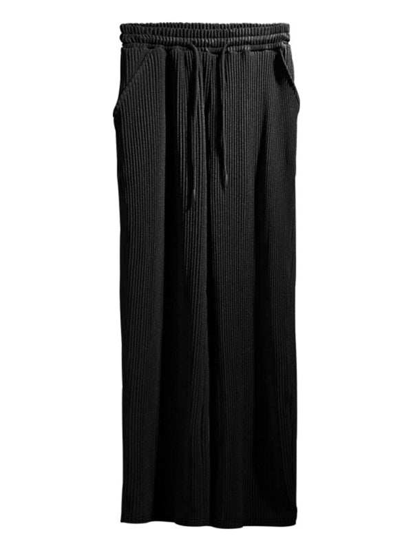 Effortless Elegance: High-Waisted Wide-Leg Striped Trousers for Men - MENLL