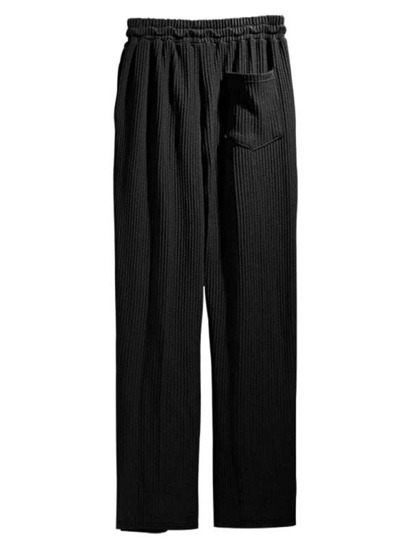 Effortless Elegance: High-Waisted Wide-Leg Striped Trousers for Men - MENLL