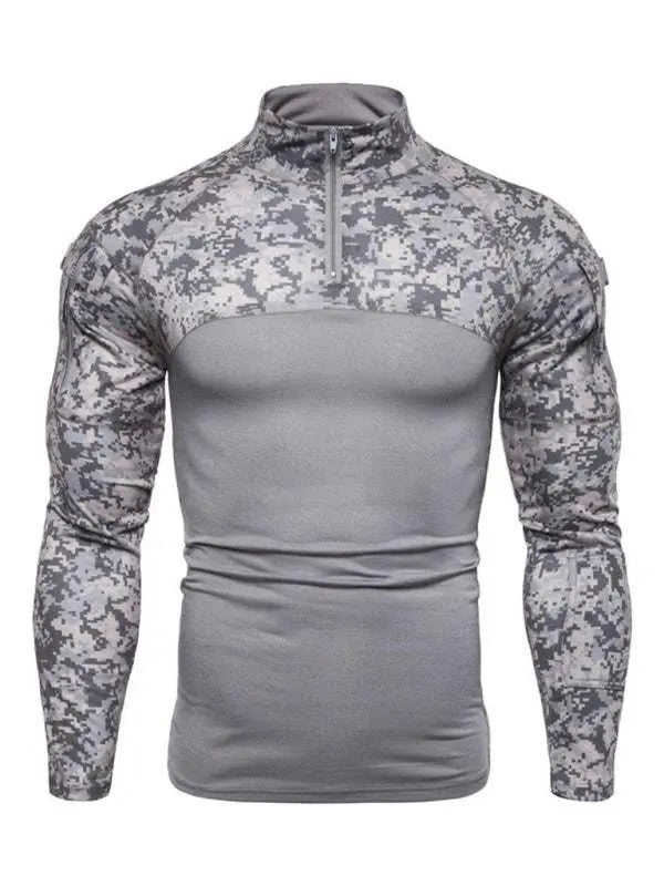 MENLL Camouflage Long Sleeve Men's Fitness Shirt Versatile Activewear Zipper Pocket by MENLL