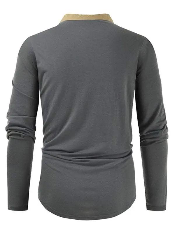Men's Tactical Colorblock Henley Long Sleeve Tee - Versatile Outdoor Style with Zipper Detail - MENLL