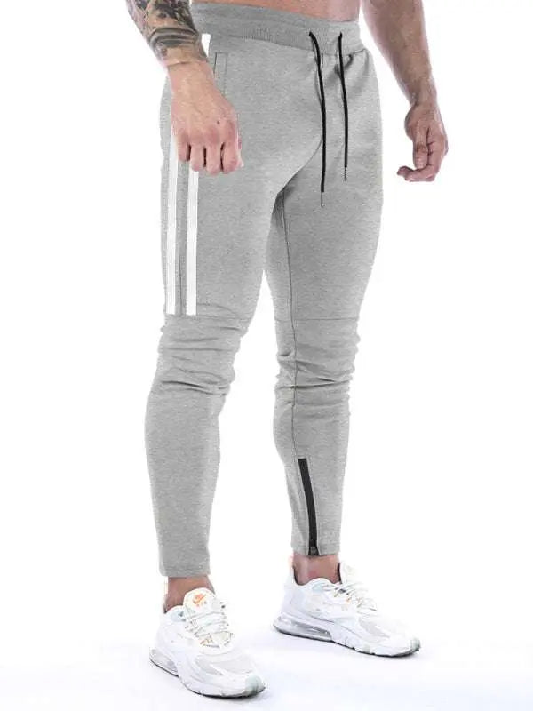 MENLL Stripe Zipper Joggers Men's Training Olive Green Pants Comfort Fit by MENLL