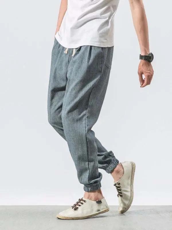 Men's Casual Comfort Woven Harem Pants in Cotton-Linen Blend - MENLL