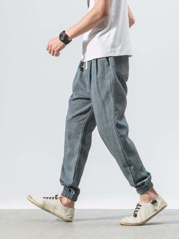 Men's Casual Comfort Woven Harem Pants in Cotton-Linen Blend - MENLL