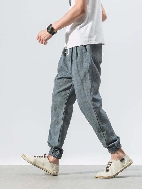 Men's Casual Comfort Woven Harem Pants in Cotton-Linen Blend - MENLL