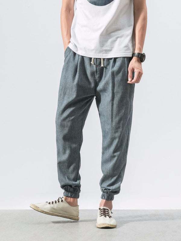 Men's Casual Comfort Woven Harem Pants in Cotton-Linen Blend - MENLL
