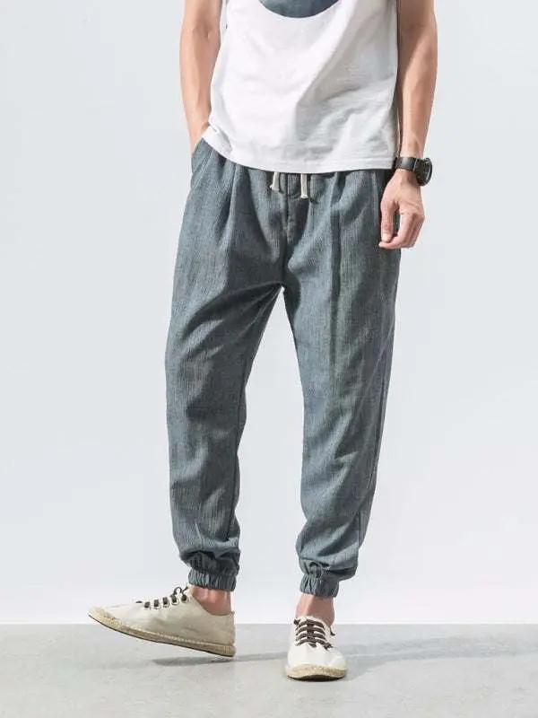 Men's Casual Comfort Woven Harem Pants in Cotton-Linen Blend - MENLL