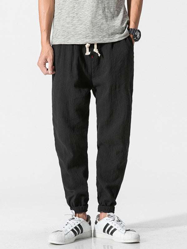 Men's Casual Comfort Woven Harem Pants in Cotton-Linen Blend - MENLL