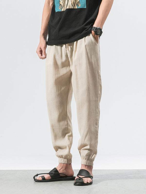 Men's Casual Comfort Woven Harem Pants in Cotton-Linen Blend - MENLL