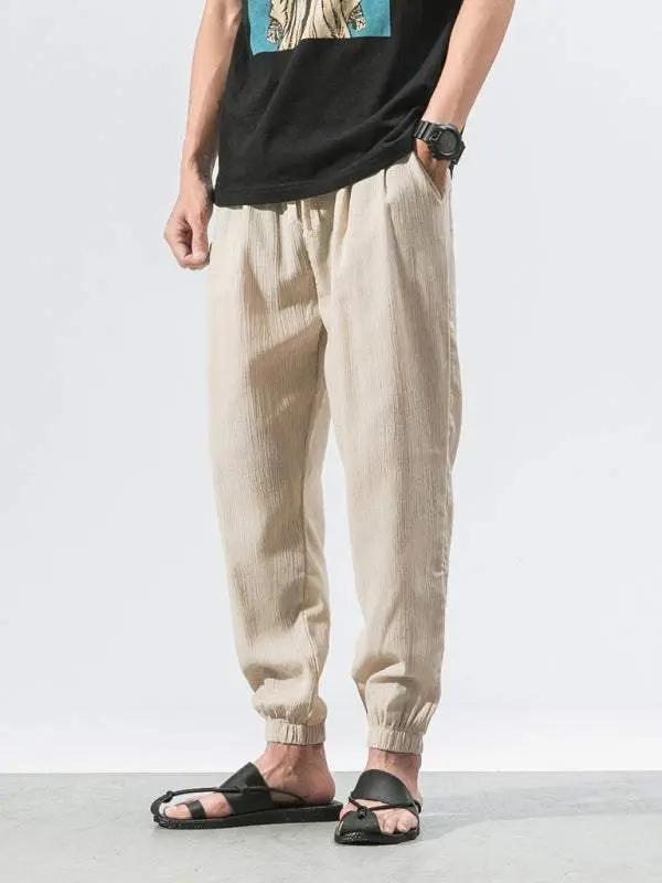 Men's Casual Comfort Woven Harem Pants in Cotton-Linen Blend - MENLL
